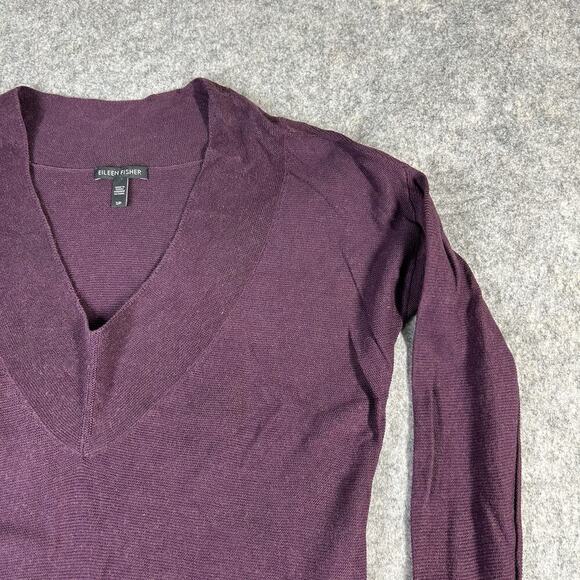Eileen Fisher Sweater Womens S Lightweight Tencel Silk Purple V-Neck Pullover - Picture 2 of 9